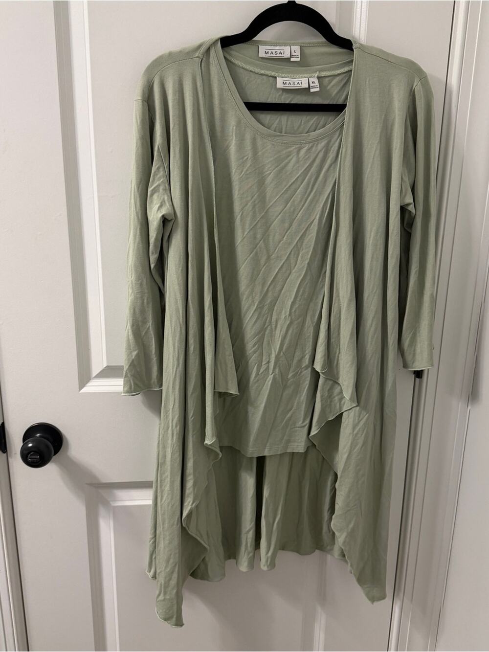 $220 Masai Light Sage Layered Draped Cardigan Set size L/XL